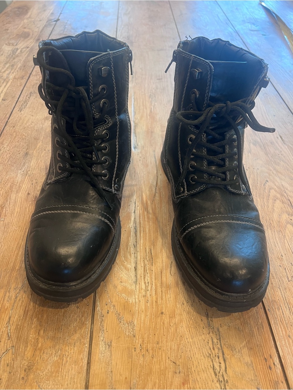 Jayfive Jump Men’s Black Combat Ankle Boots US 10 Lace-Up Side Zip Buckle